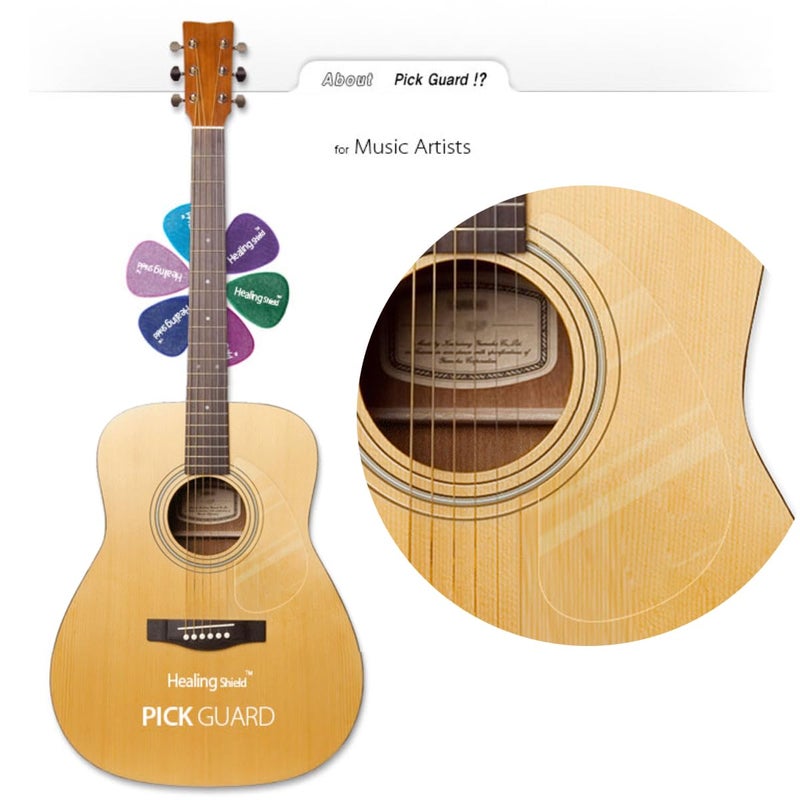 Healing shield Premium Acoustic Guitar Pickguard Pick Guard, Transparent Self-Adhesive, Scratch Resistant Protection Coating, Anti-Dust, Anti-Fingerprint, Made in South Korea, Clear Glossy, Basic Type - Image 2